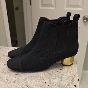 Tory Burch Black Ankle Boots with Gold Block Heel